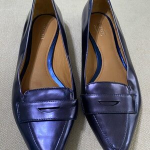 Coach Tabitha mirror Metallic blue silver leather flats size 8